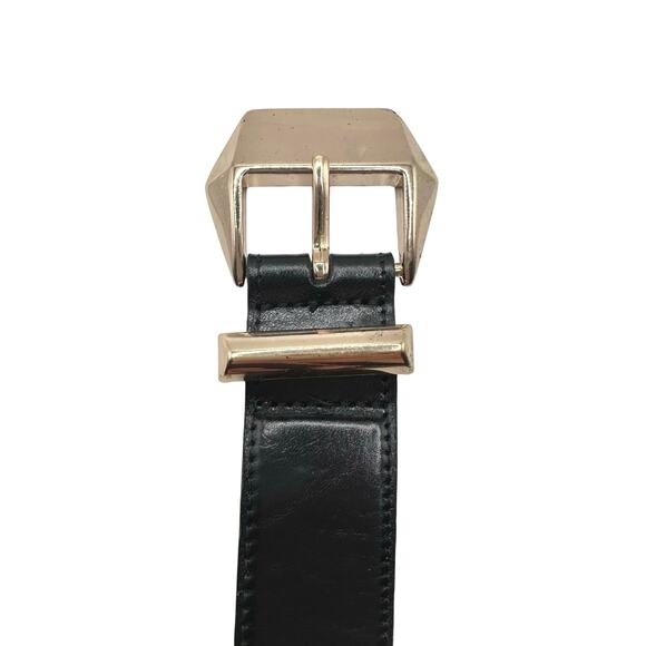 Zara | Women | Black Solid Geometric Brass Buckle Leather Belt | Size EU 85 main image 12
